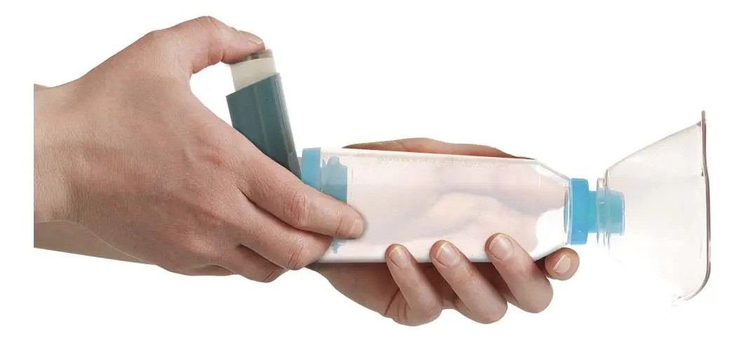 Espacador Medicamento Bombinha Asma HC189P - Máscara Tamanho P Azul