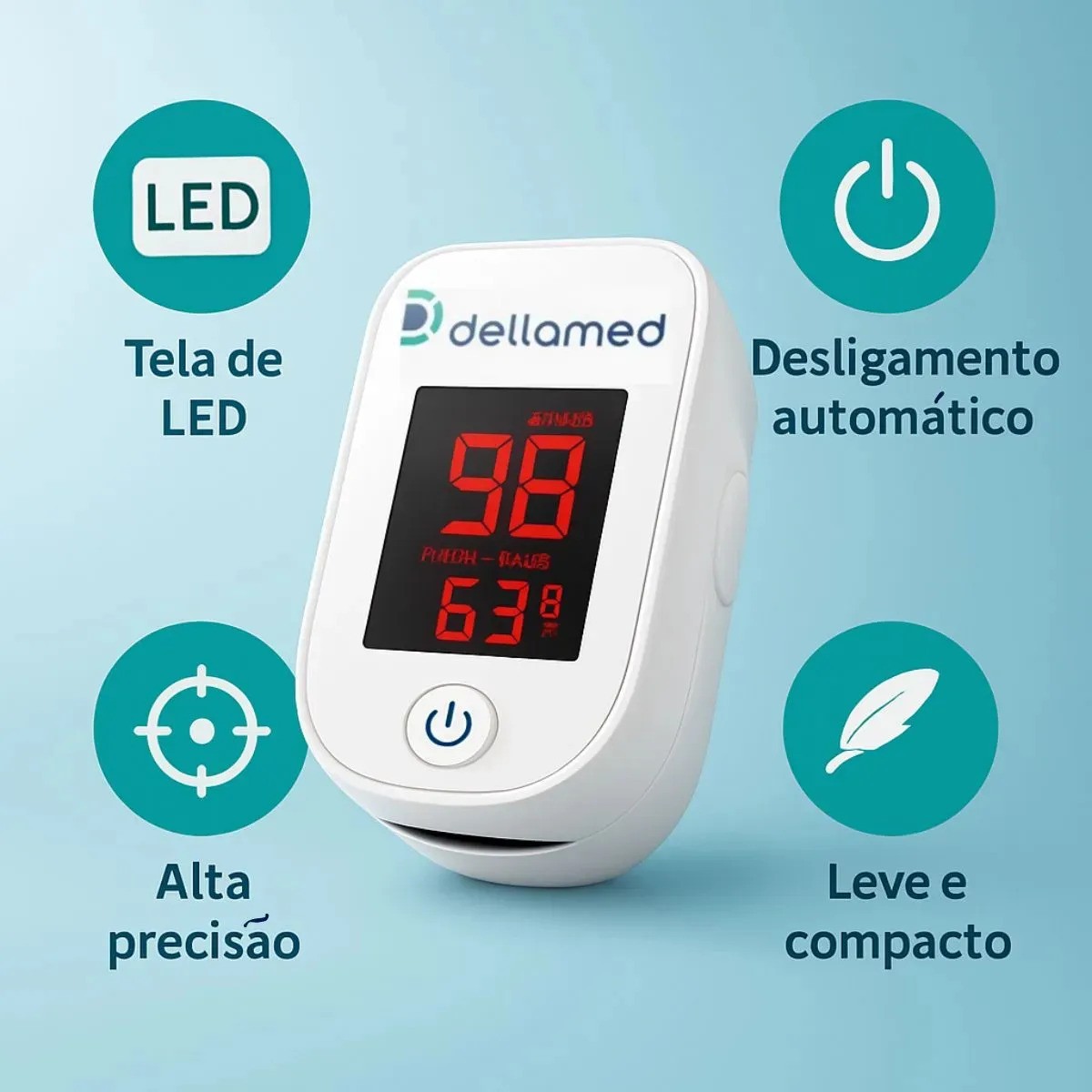 Oxímetro de Dedo Dellamed 5593 Branco Led Adulto Criança
