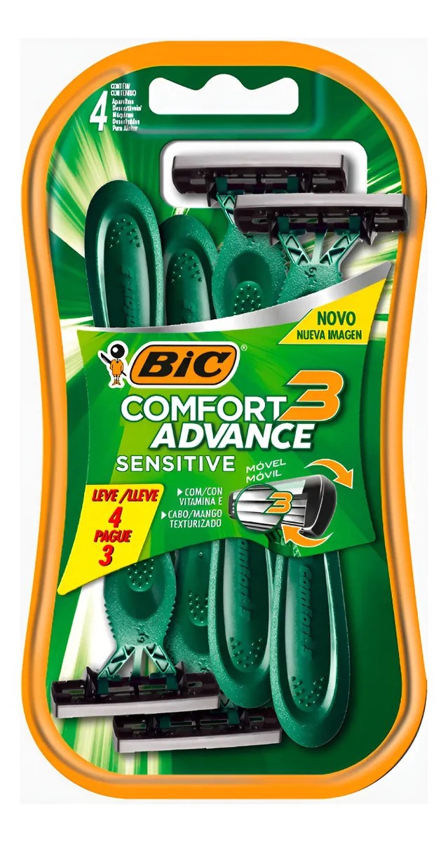 Aparelho Barbear Bic Comfort 3 Advance Sensitive 4 Unidades