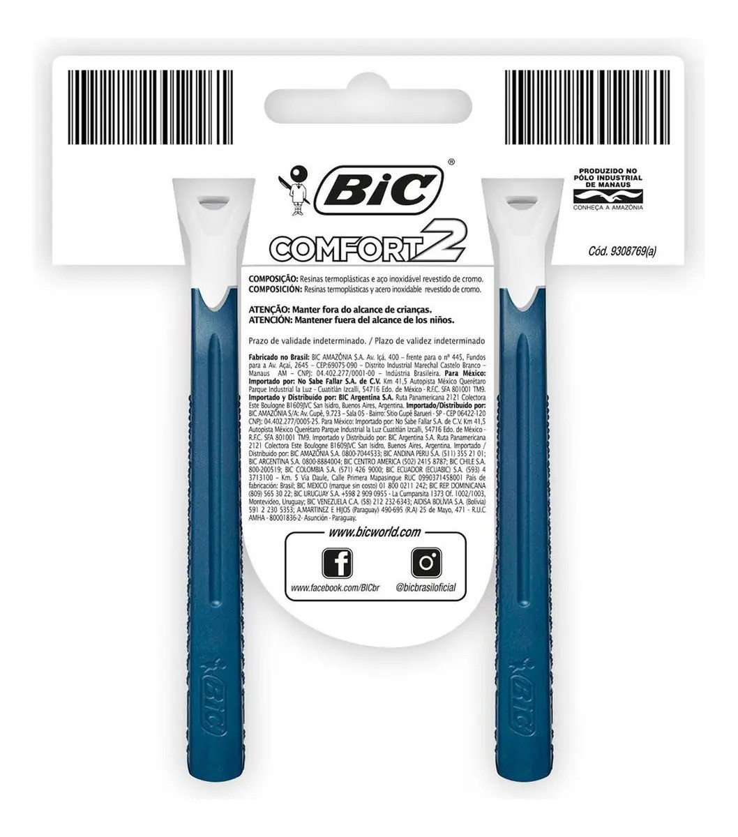 Aparelho de Barbear Bic Comfort 2 Azul Pele Normal 2 Uni Barbeador