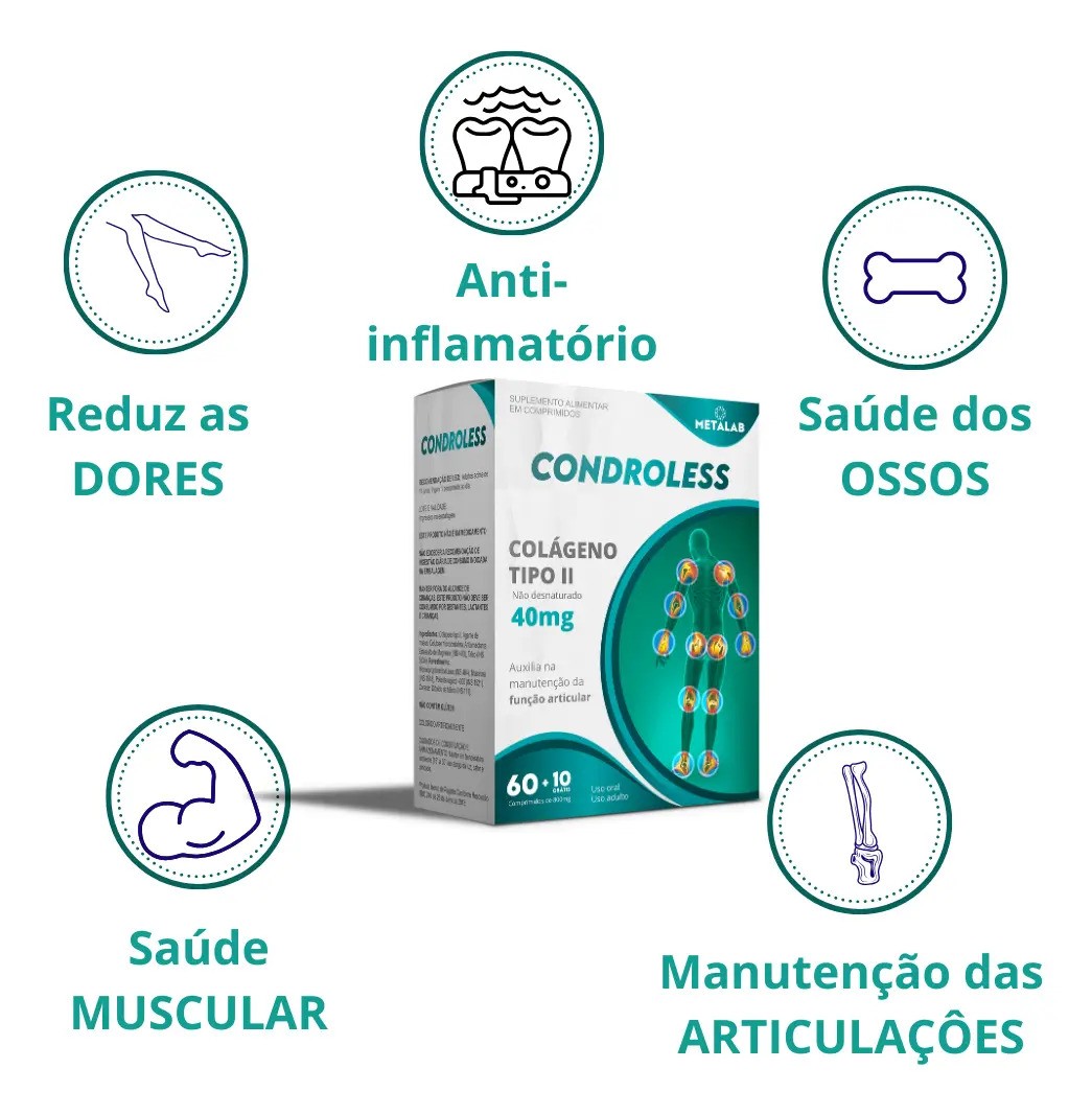 Condroless Metalab Colágeno Tipo II 800mg Comprimidos Sem Sabor 70 Unidades