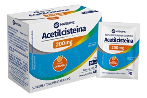 Acetilcisteína Mássime 200mg - 16 Sachês - Efervescente Sabor Laranja