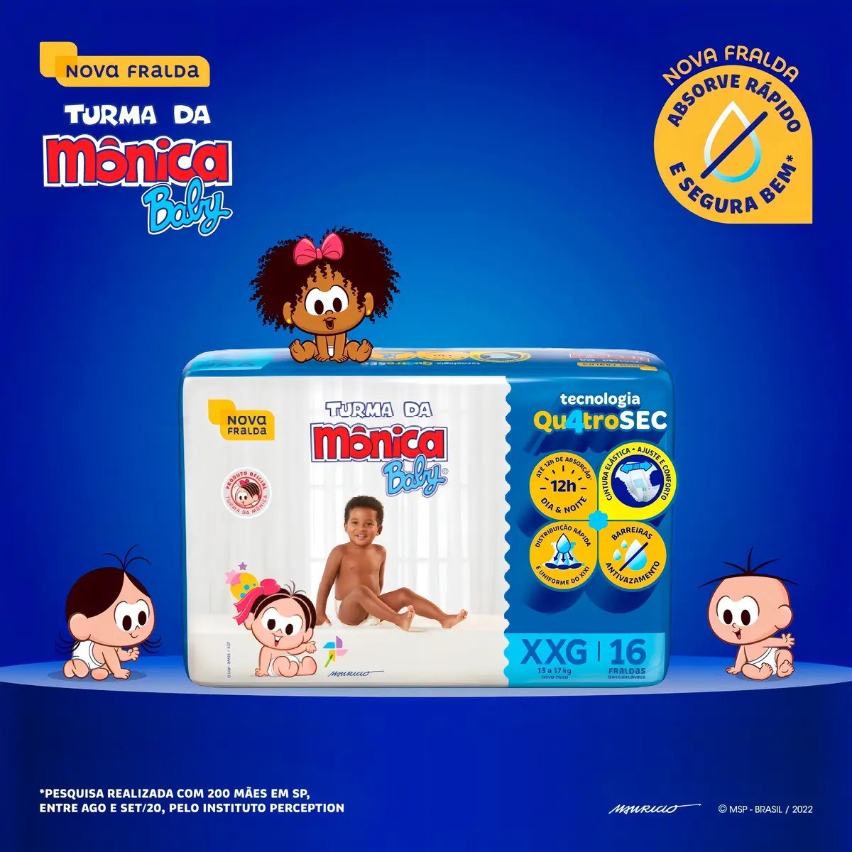 Fralda Turma da Mônica Baby XXG com 16 Unidades