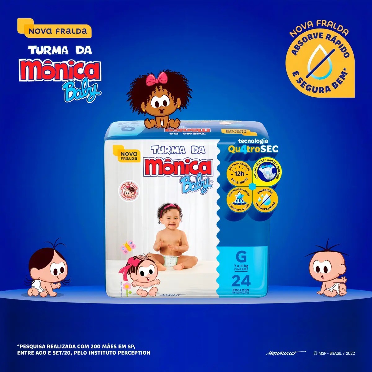 Fralda Descartável Turma da Mônica Baby G Pacote 24 Unidades