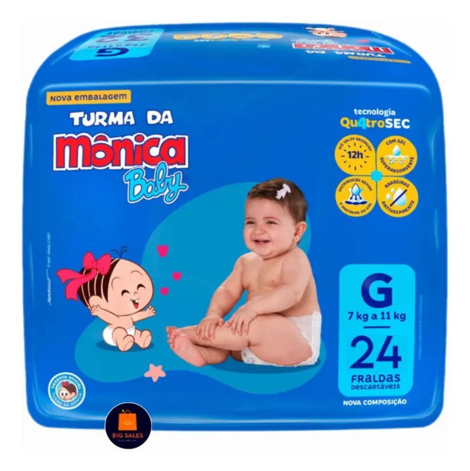 Fralda Descartável Turma da Mônica Baby G Pacote 24 Unidades