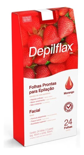 Depilflax Folhas Prontas para Depilação Facial Morango - 24 unidades