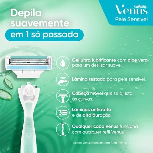 Carga para Aparelho de Depilar Gillette Venus Pele Sensível, 2 Unidades