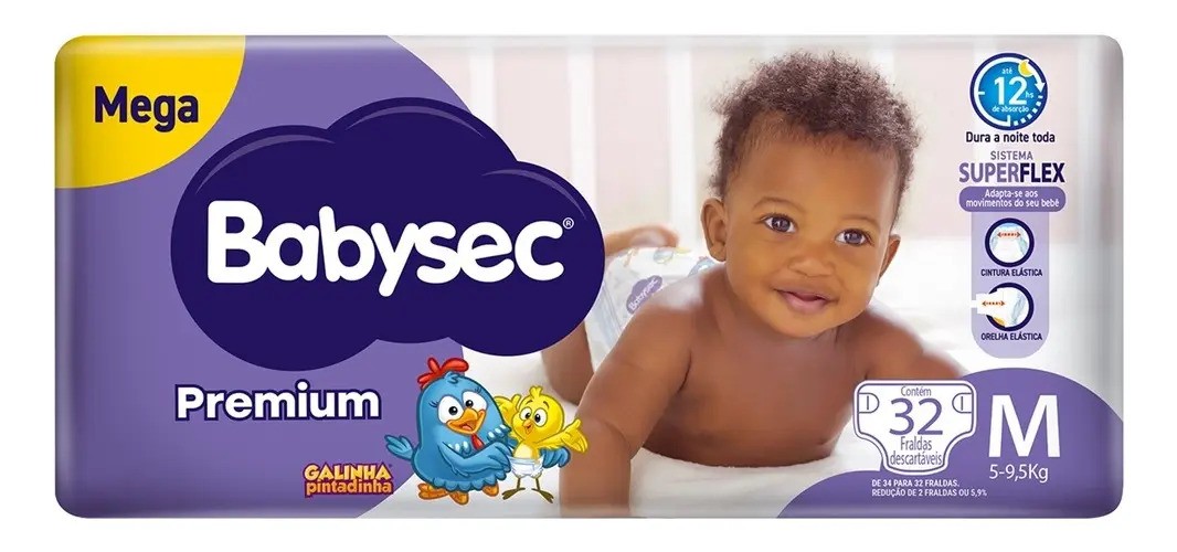 Fralda Galinha Pintadinha Premium Superflex Babysec Tamanho M