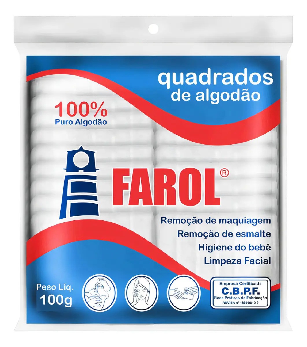 Quadradinhos de Algodão Dupla Face Limpeza Facial Remove Maquiagem 100g Farol