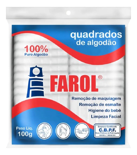 Quadradinhos de Algodão Dupla Face Limpeza Facial Remove Maquiagem 100g Farol