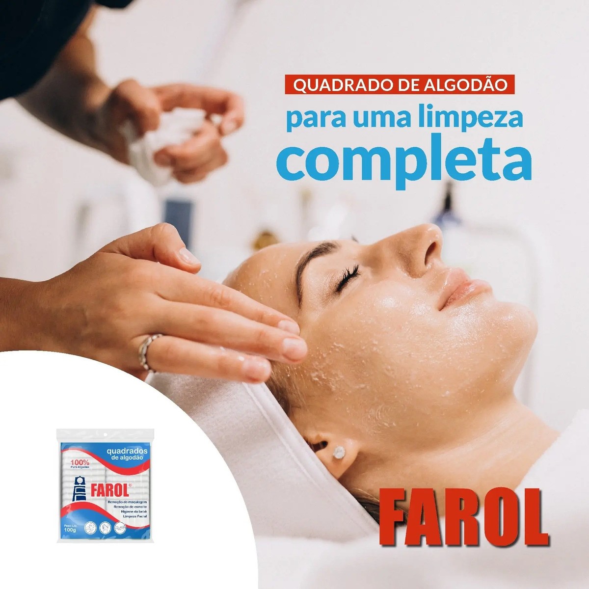 Quadradinhos de Algodão Dupla Face Limpeza Facial Remove Maquiagem 100g Farol