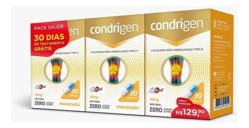 Kit 3 Condrigen 40mg (3x 30 Cáps) Colágeno Tipo 2 Maxinutri