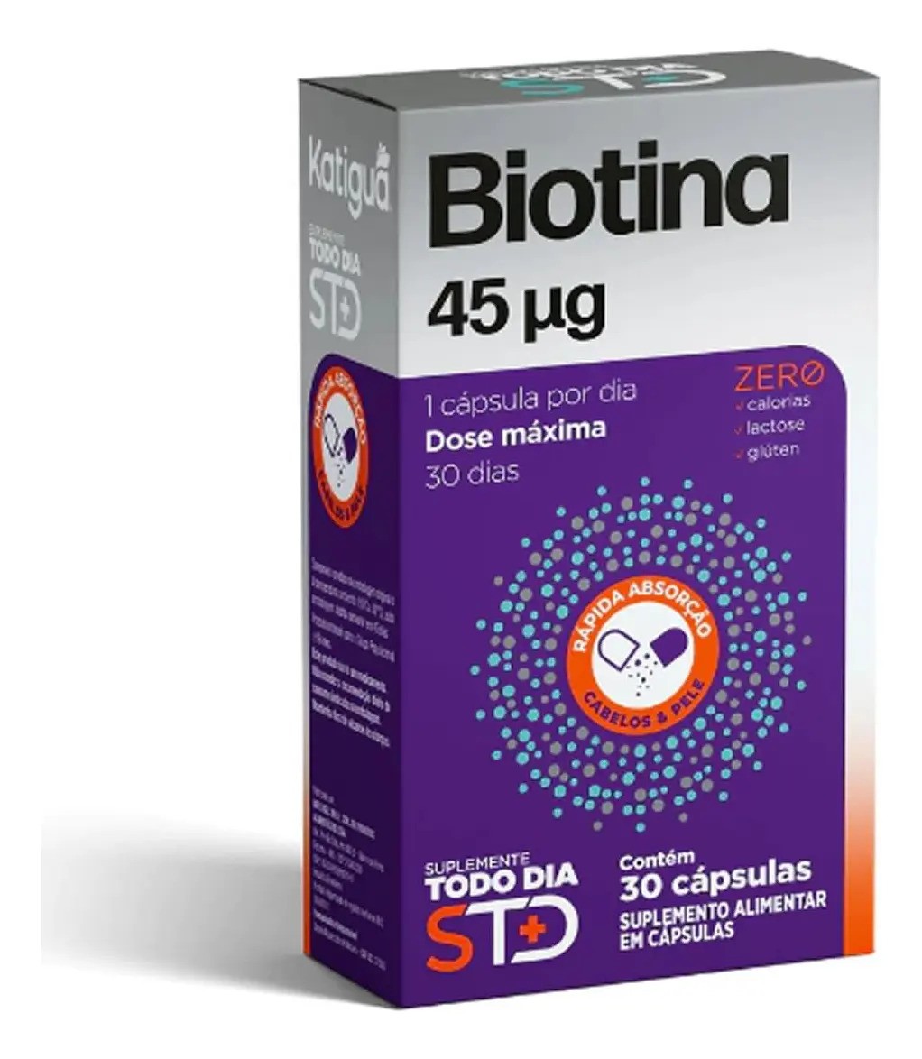 Vitamina B7 Biotina 30 Cápsulas Katigua Para Cabelos e Unhas