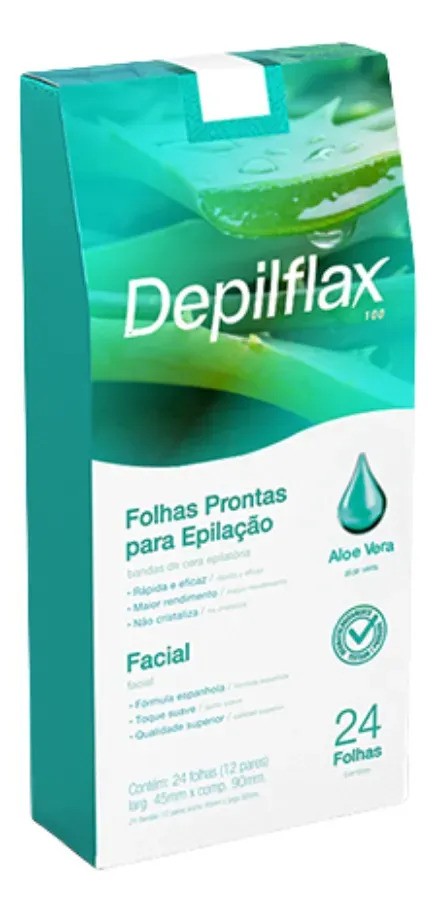 Folhas Prontas Faciais Aloe Vera - 24 folhas - Depilflax Cera Fria Descartavel Higienica