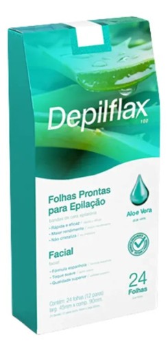 Folhas Prontas Faciais Aloe Vera - 24 folhas - Depilflax Cera Fria Descartavel Higienica