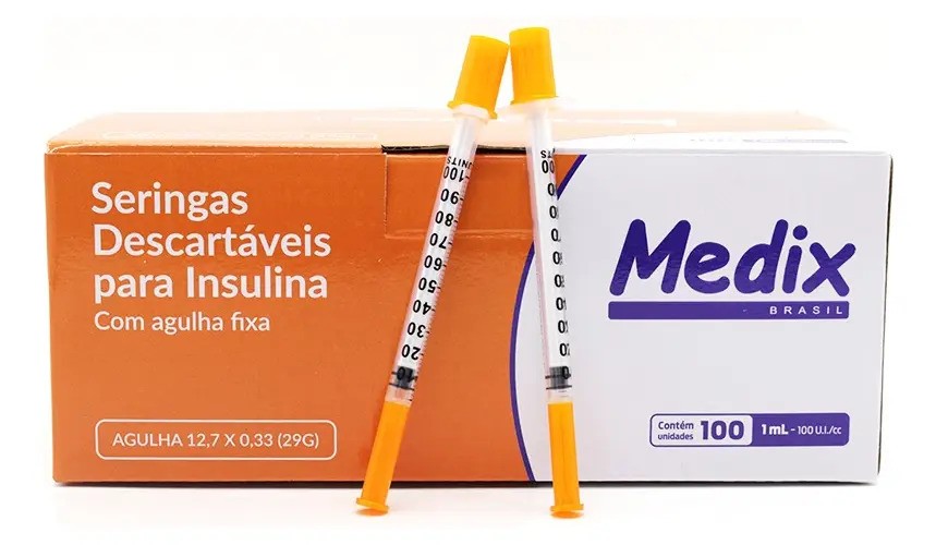 Seringa Descartável Insulina 1 mL com Agulha 29G - Medix, Caixa com 100