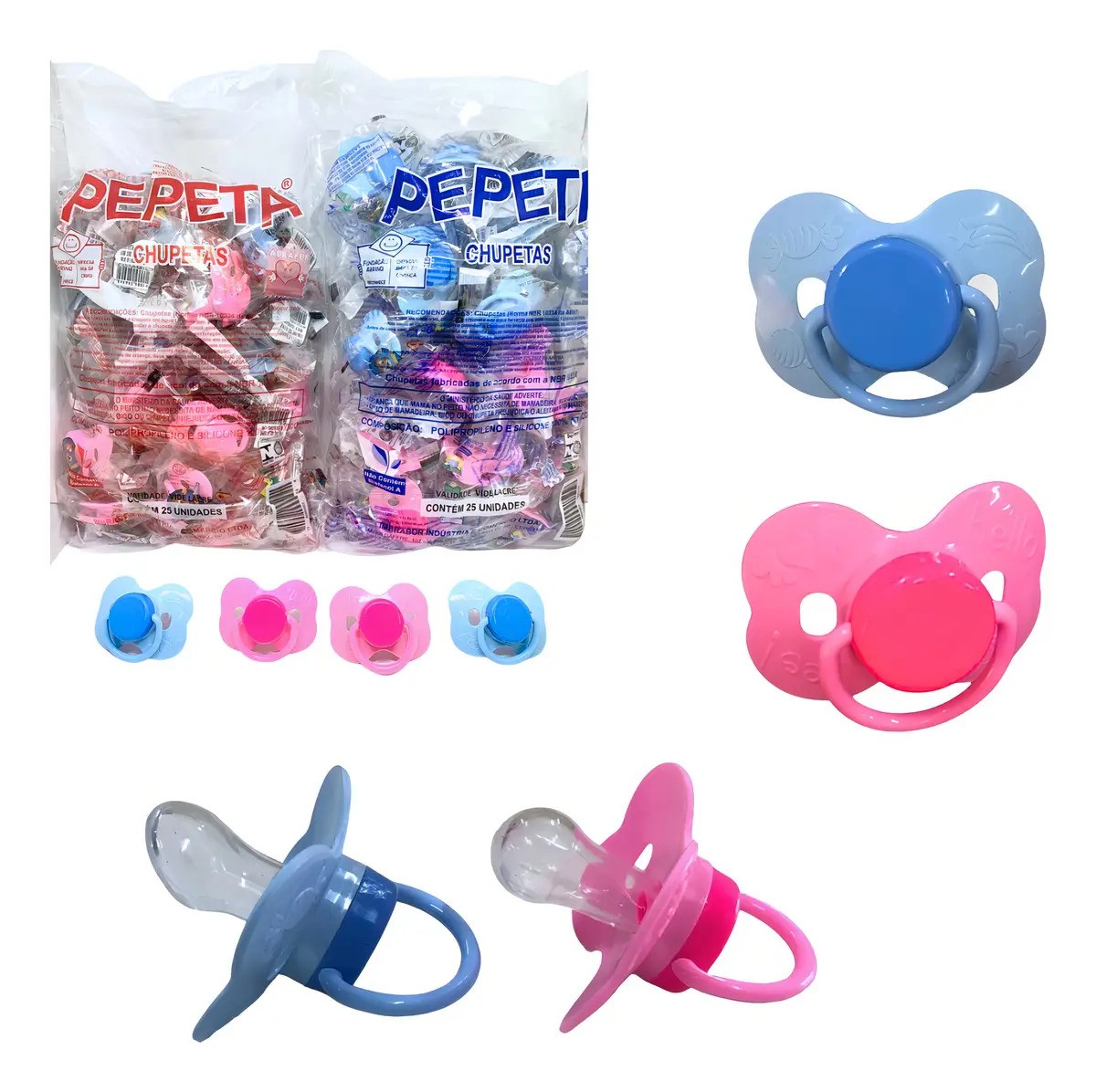 Chupeta Pepeta Borboleta Silicone Bico Redondo Kit 25 Unidades