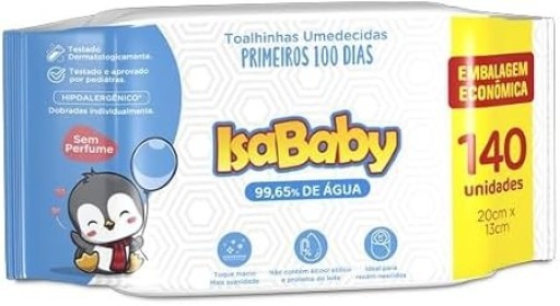 Toalha Umedecida IsaBaby Primeiros 100 Dias 140 Unidades
