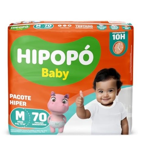 Fralda Hipopo Baby Hiper M com 70 Unidades