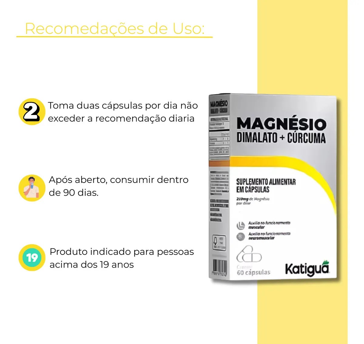 Magnésio Dimalato e Cúrcuma 60 Cápsulas - Katiguá