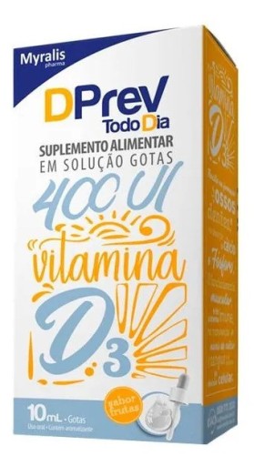 Vitamina D3 Gotas Dprev Myralis 400UI 10mL Fortalece Ossos e Dentes