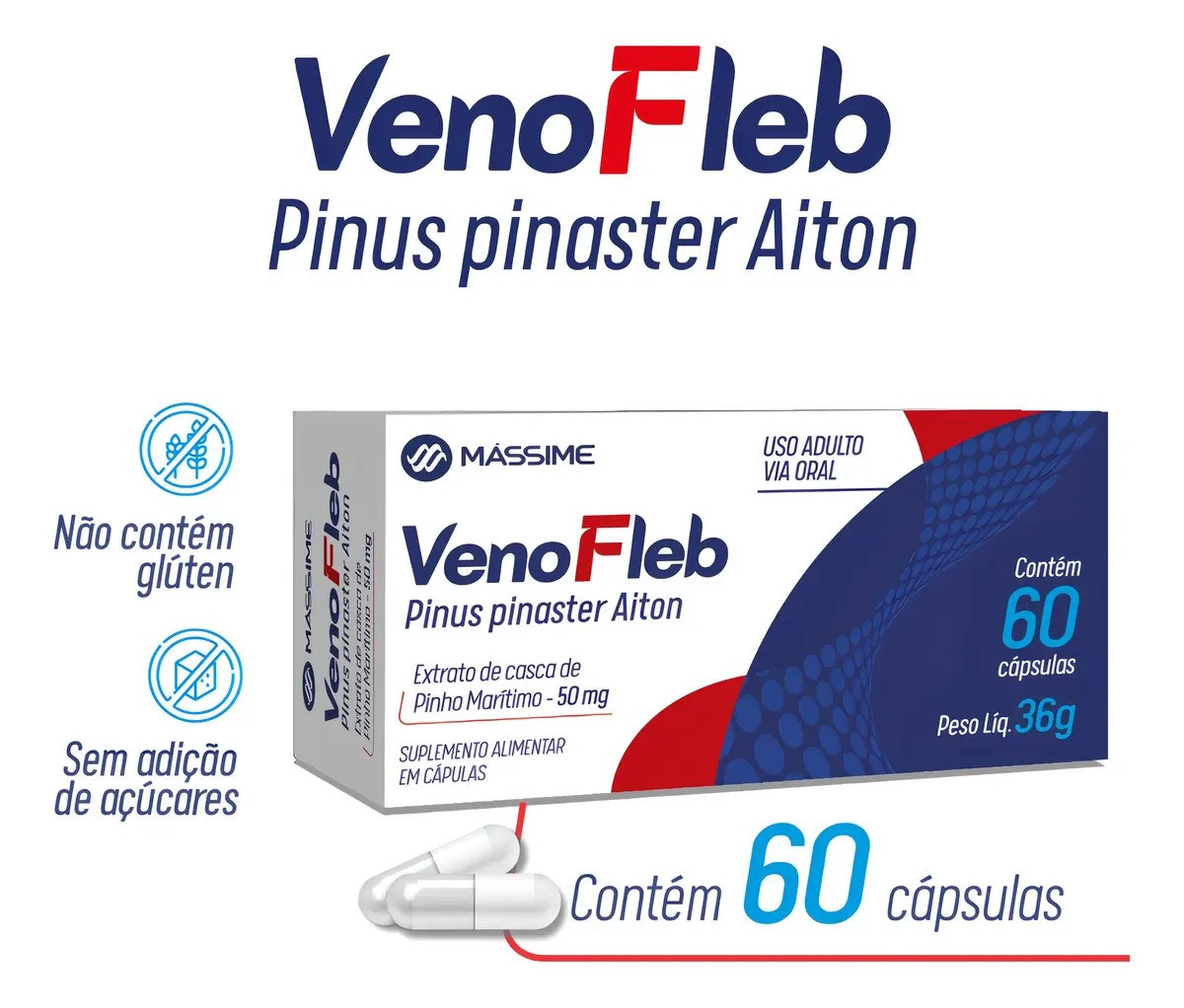 Venofleb Pinus Pinaster 50mg 60cps - Massime Sabor Sem Sabor