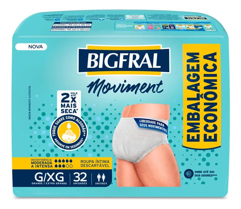 Fralda Geriátrica Bigfral Moviment G/XG com 32 Unidades