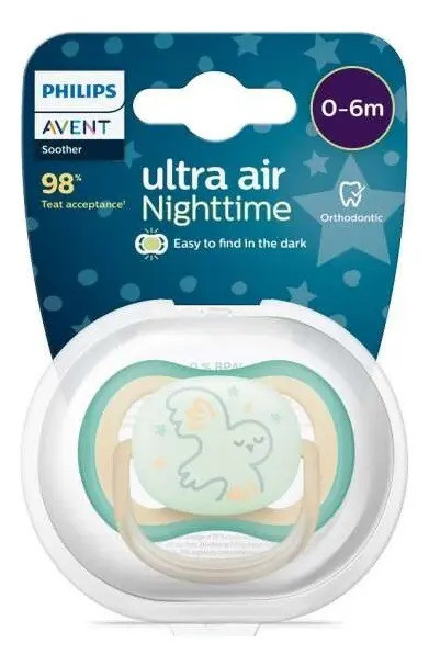 Chupeta Philips Avent Ultra Air Passaro Neutra Brilha Escuro 0-6 M