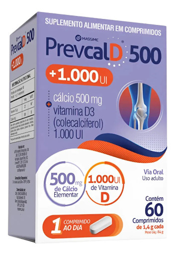 Prevcal D 500 Calcio + 1000 UI Vitamina D3 60 comprimidos Massime Sem Sabor