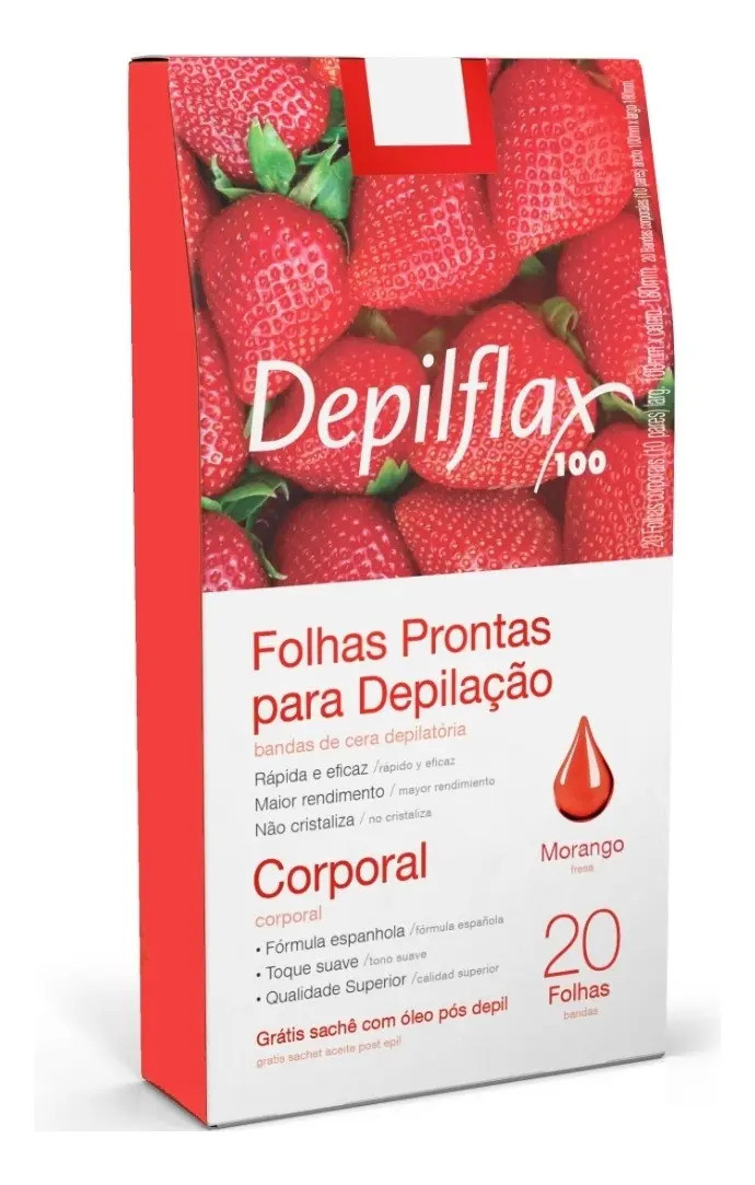 Depilflax Folhas Prontas para Depilação Corporal Morango C/20
