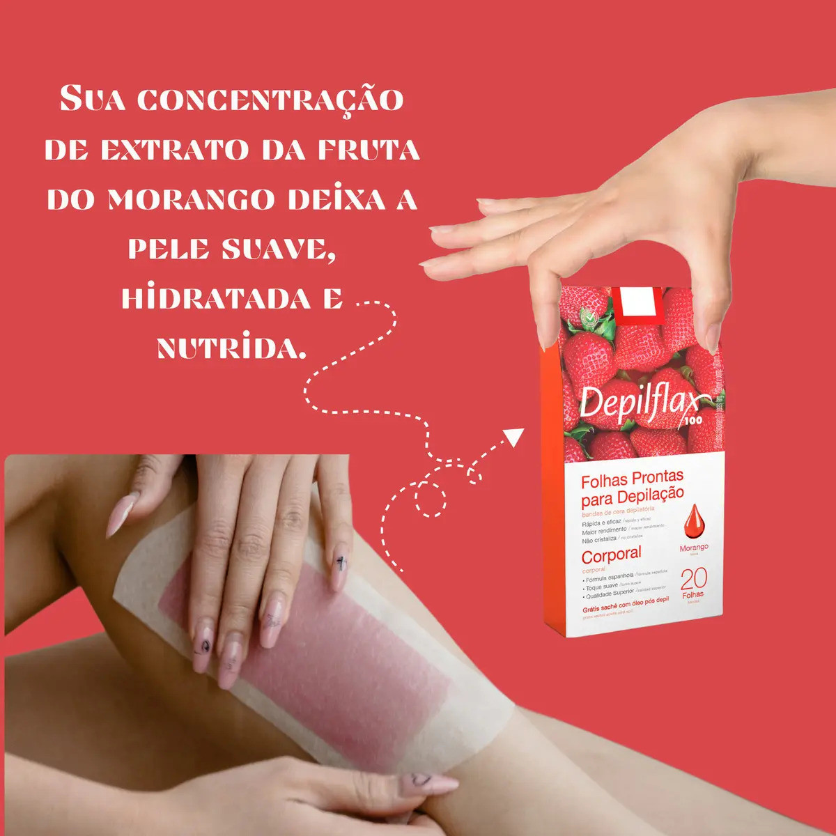 Depilflax Folhas Prontas para Depilação Corporal Morango C/20