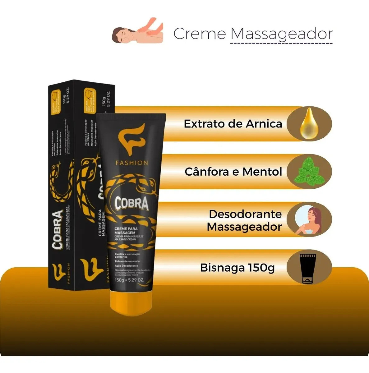 Creme Relaxante para Massagem Cobra 150 g - Fashion