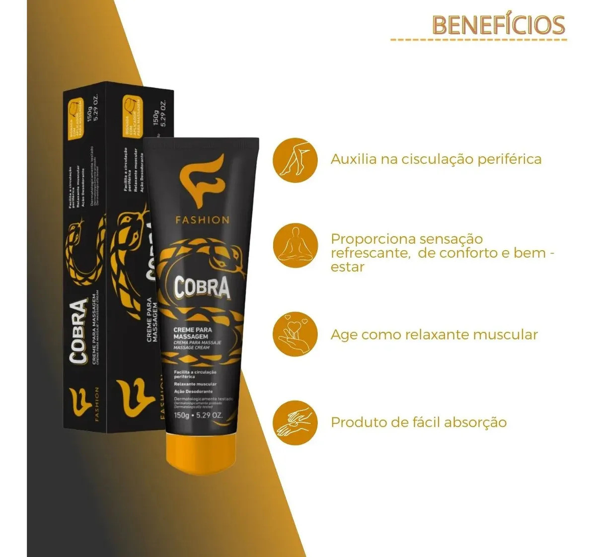 Creme Relaxante para Massagem Cobra 150 g - Fashion