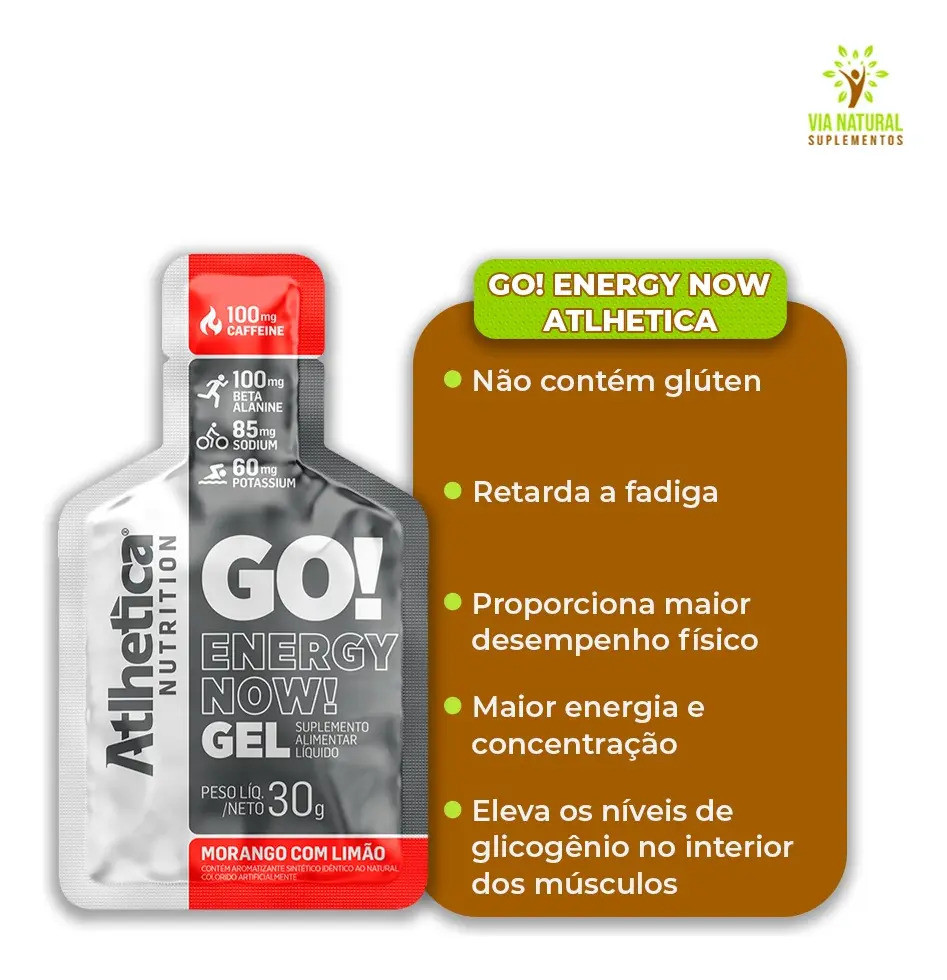 Gel energético Atlhetica Nutrition Go! Energy Now Gel 10 Sachês de 30 g Morango c/ Limão