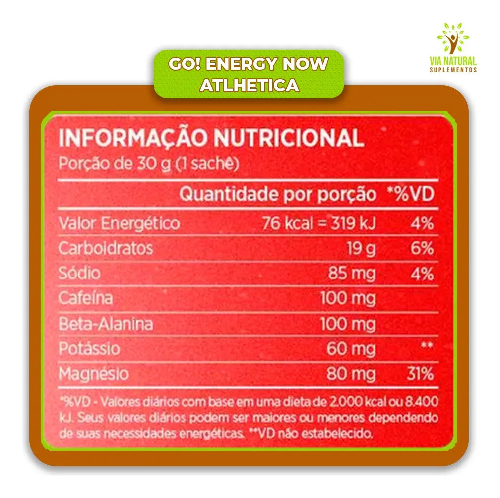 Gel energético Atlhetica Nutrition Go! Energy Now Gel 10 Sachês de 30 g Morango c/ Limão
