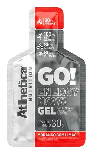 Gel energético Atlhetica Nutrition Go! Energy Now Gel 10 Sachês de 30 g Morango c/ Limão