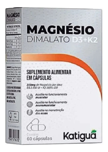 Suplemento Magnésio Dimalato D3 K2 Katigua 60 cápsulas