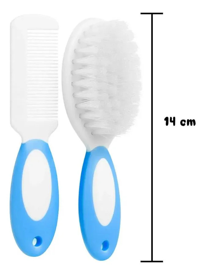 Kit Escova Pente Cabelo Bebê Infantil Cerdas Macias Boy Girl Azul