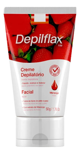 Creme Depilatório Facial Morango Depilflax 50g Para Rosto Todos os Tipo de Pele
