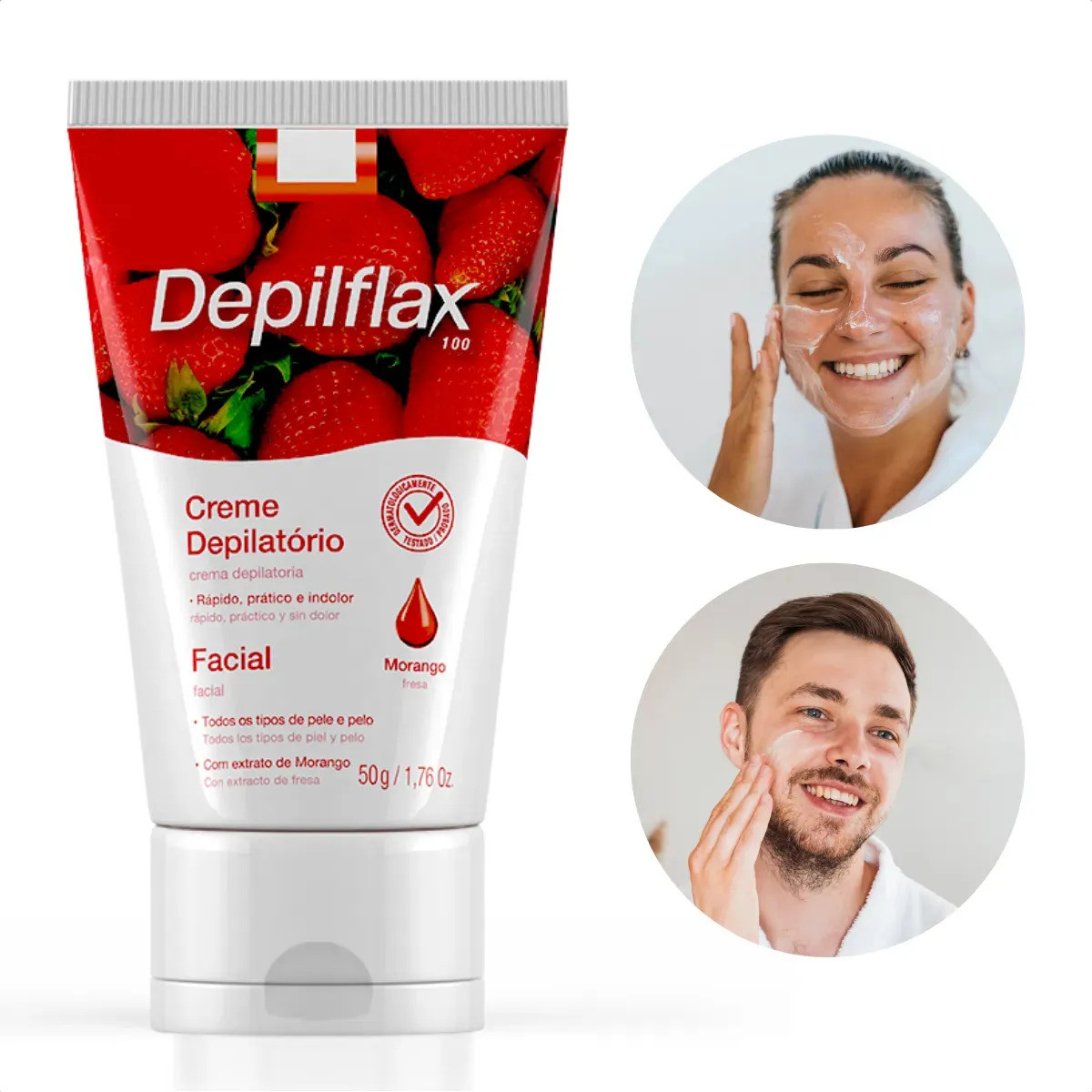 Creme Depilatório Facial Morango Depilflax 50g Para Rosto Todos os Tipo de Pele