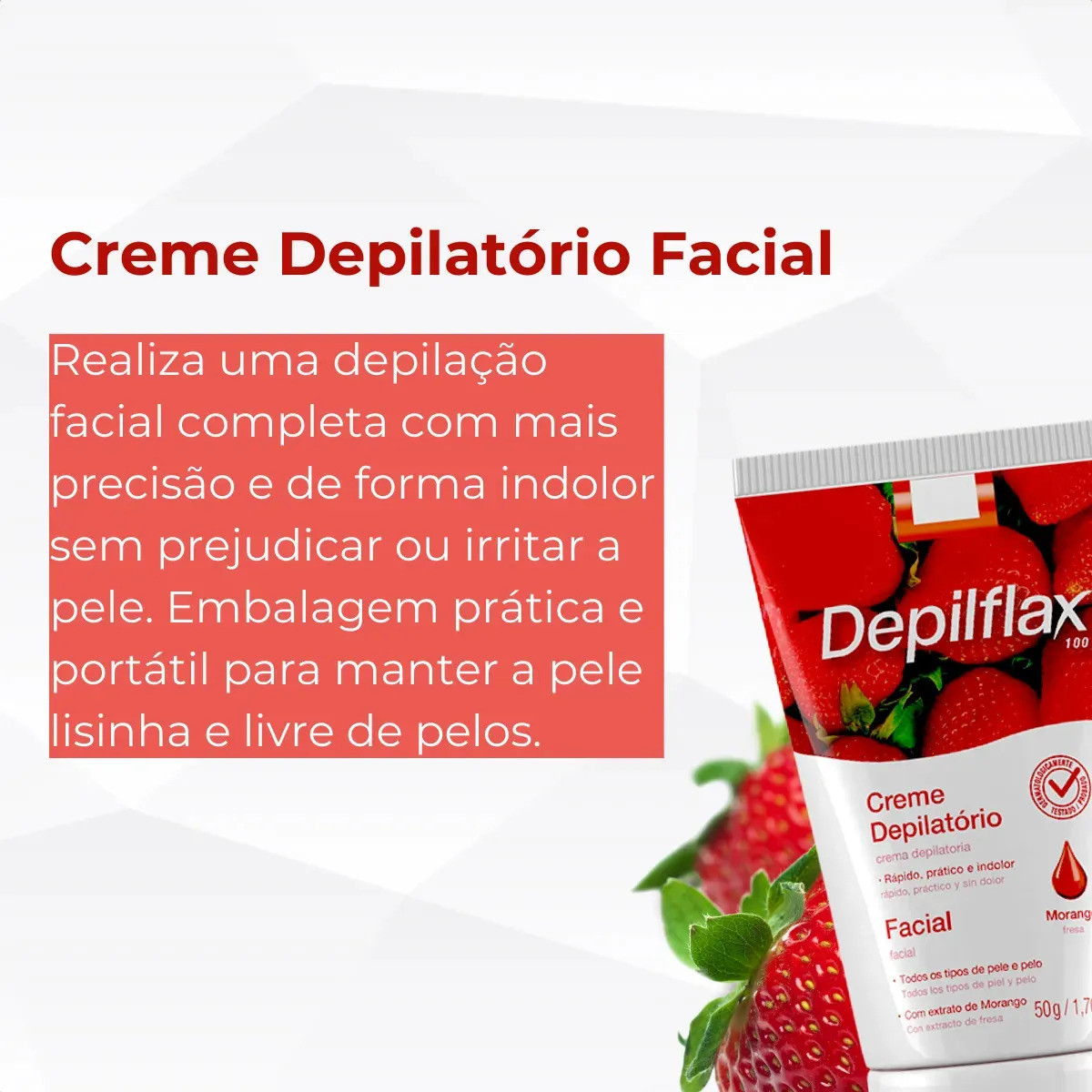 Creme Depilatório Facial Morango Depilflax 50g Para Rosto Todos os Tipo de Pele