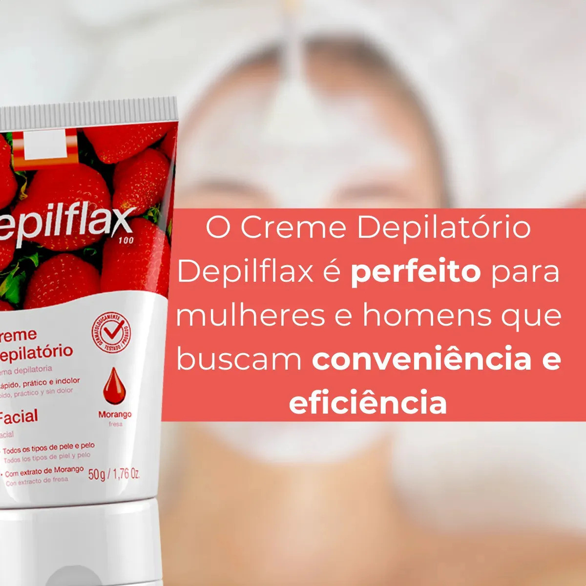 Creme Depilatório Facial Morango Depilflax 50g Para Rosto Todos os Tipo de Pele