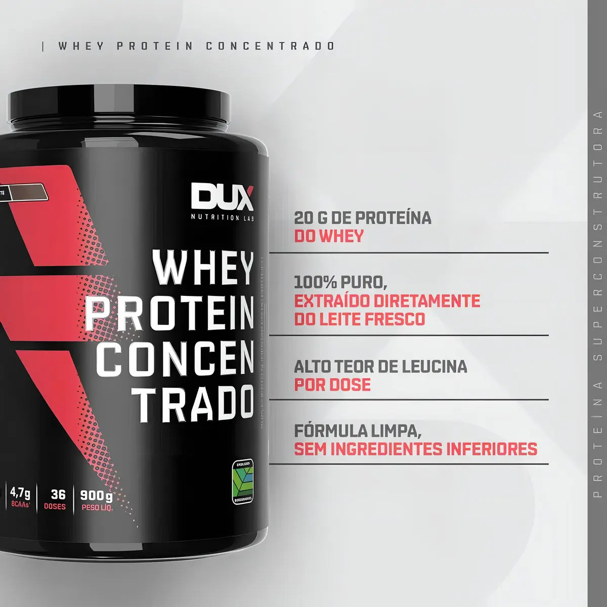 Whey Protein Concentrado 900g Chocolate Branco Dux Nutrition