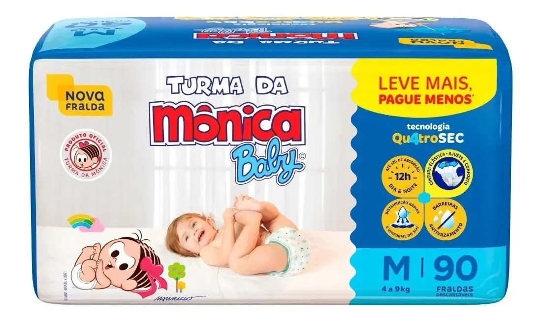 Fralda Descartável Turma da Mônica Baby M Pacote 90 Unidades