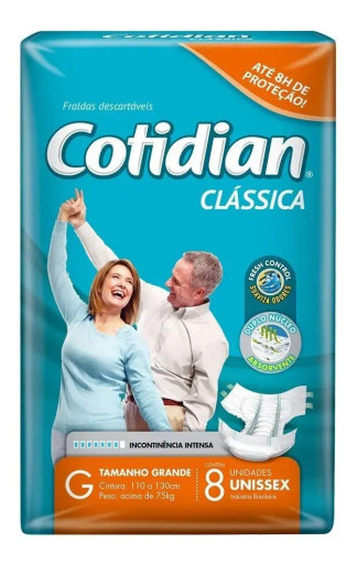 Fralda Descartável Adulta Clássica G Com 8 Unidades Cotidian