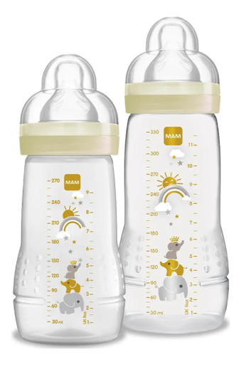 Kit 2 Mamadeiras MAM Easy Active 270ml 2m+ e 330ml 4m+ Neutra - MAM