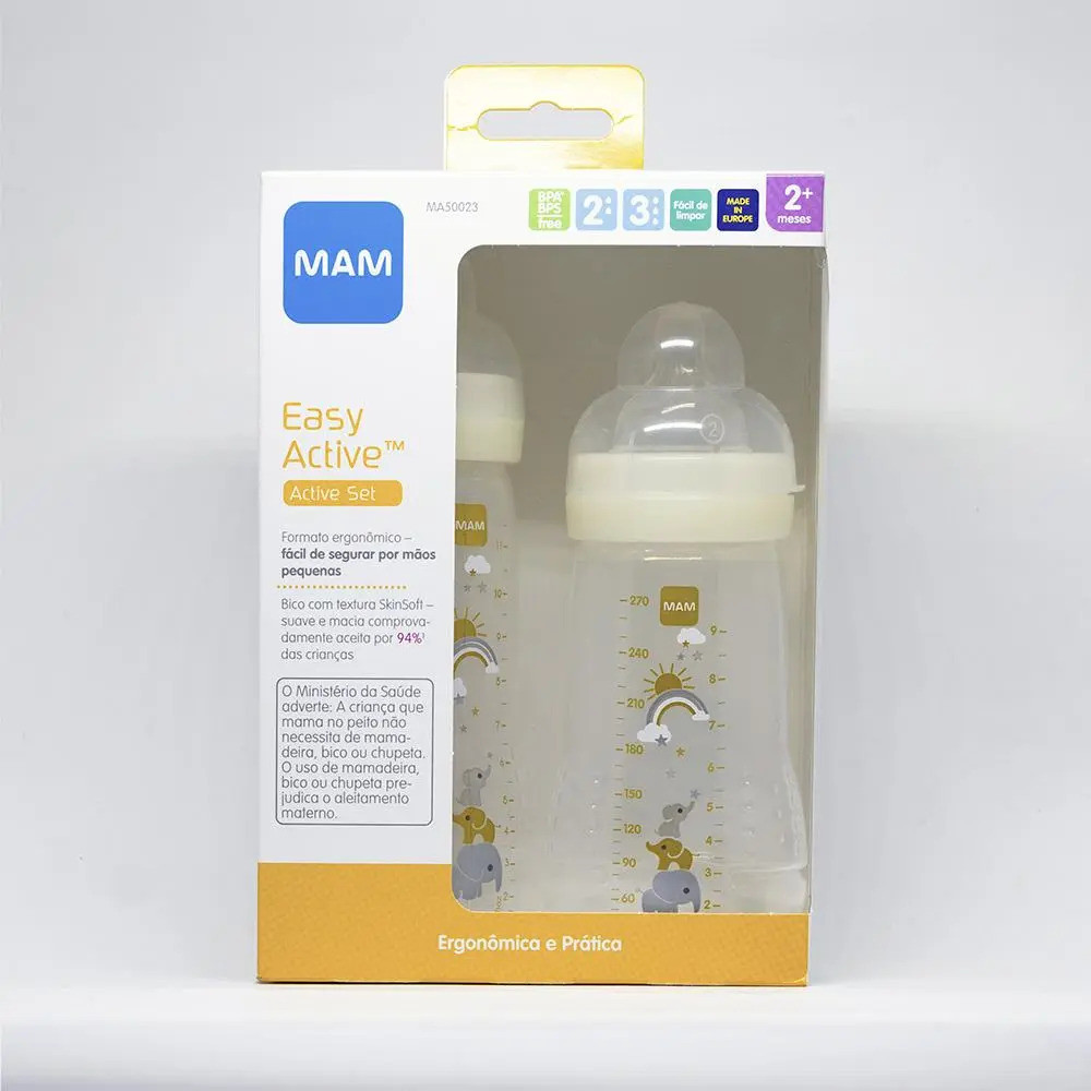 Kit 2 Mamadeiras MAM Easy Active 270ml 2m+ e 330ml 4m+ Neutra - MAM