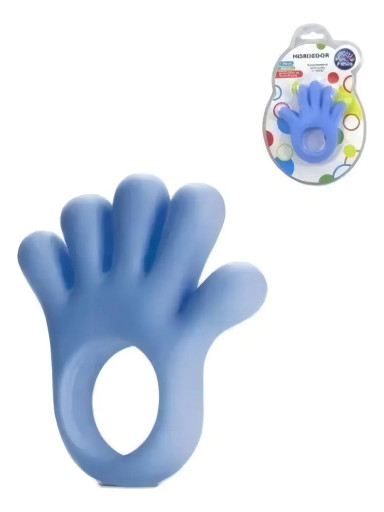 Mordedor Infantil Mãozinha Pais & Filhos Azul Vinil Macio Anti Stress