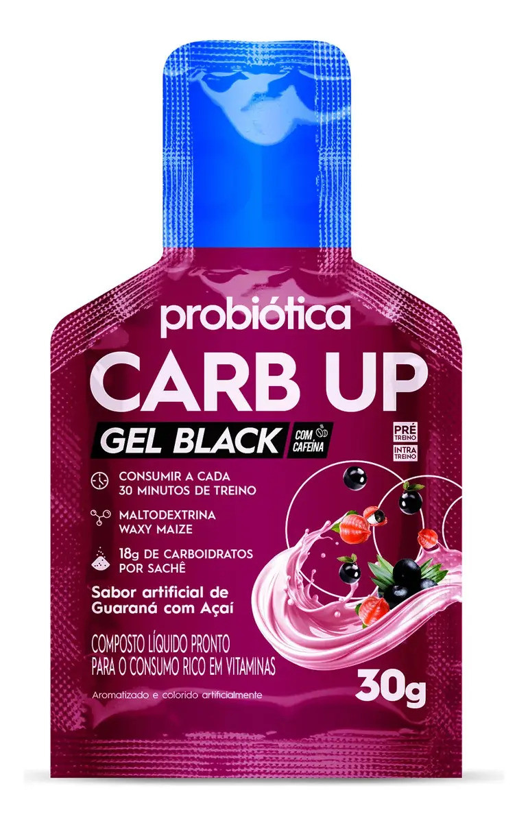Suplemento Energético Gel Probiótica Carb Up Black Guaraná com Açaí, Pack com 10 Unidades