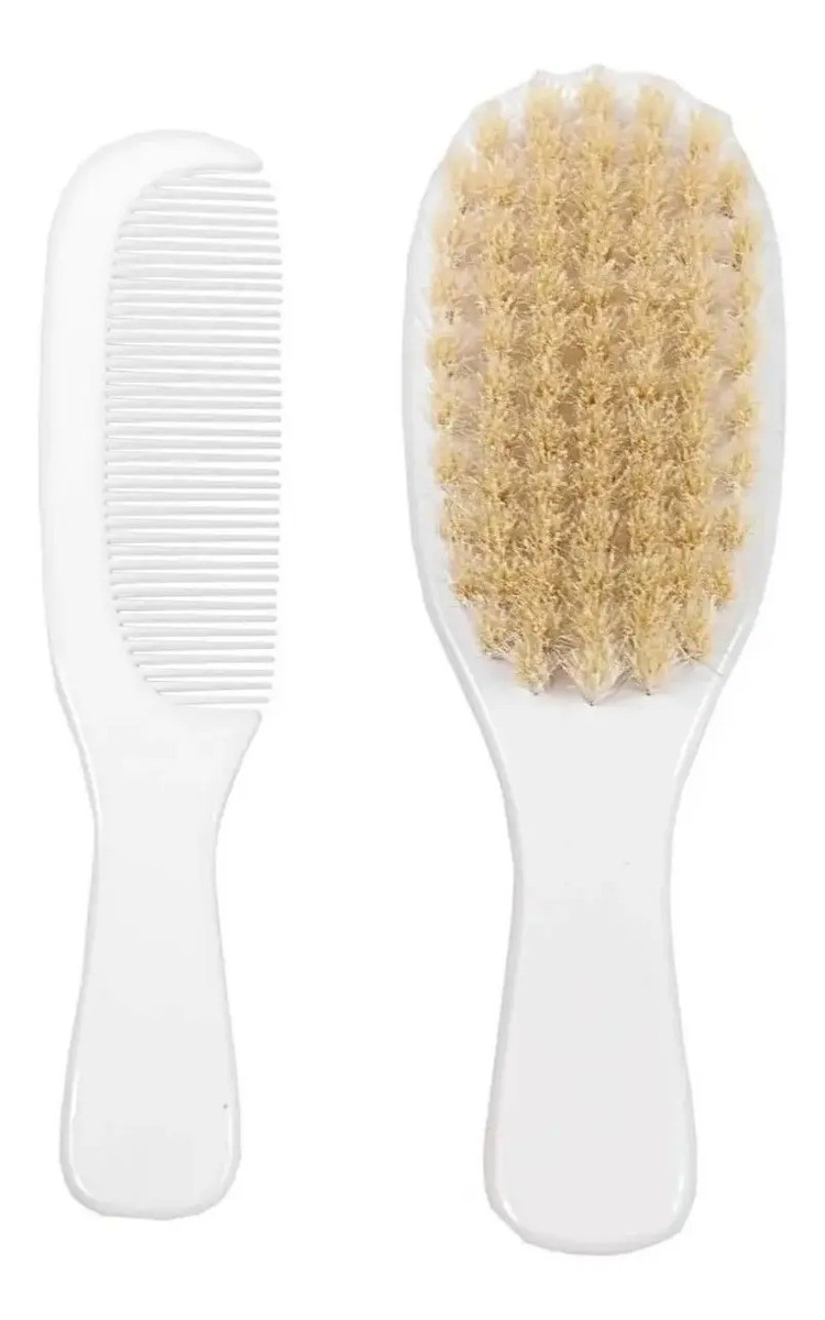 Kit Escova E Pente Branco Cerdas Naturais 08243 Buba